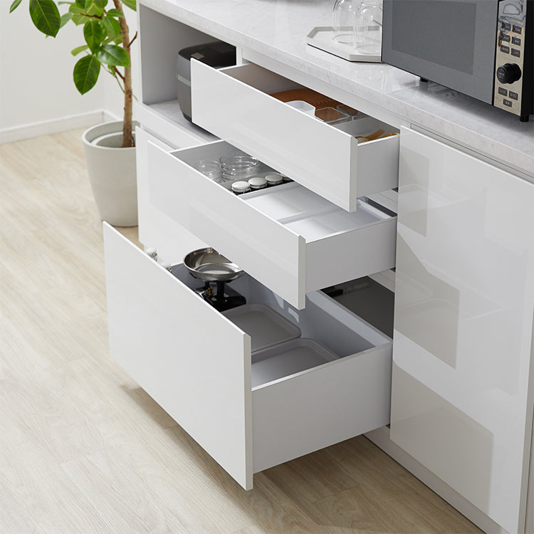 日本製 食器棚 キッチン収納 レンジ台 スライドカウンター付 引き出し 大理石調