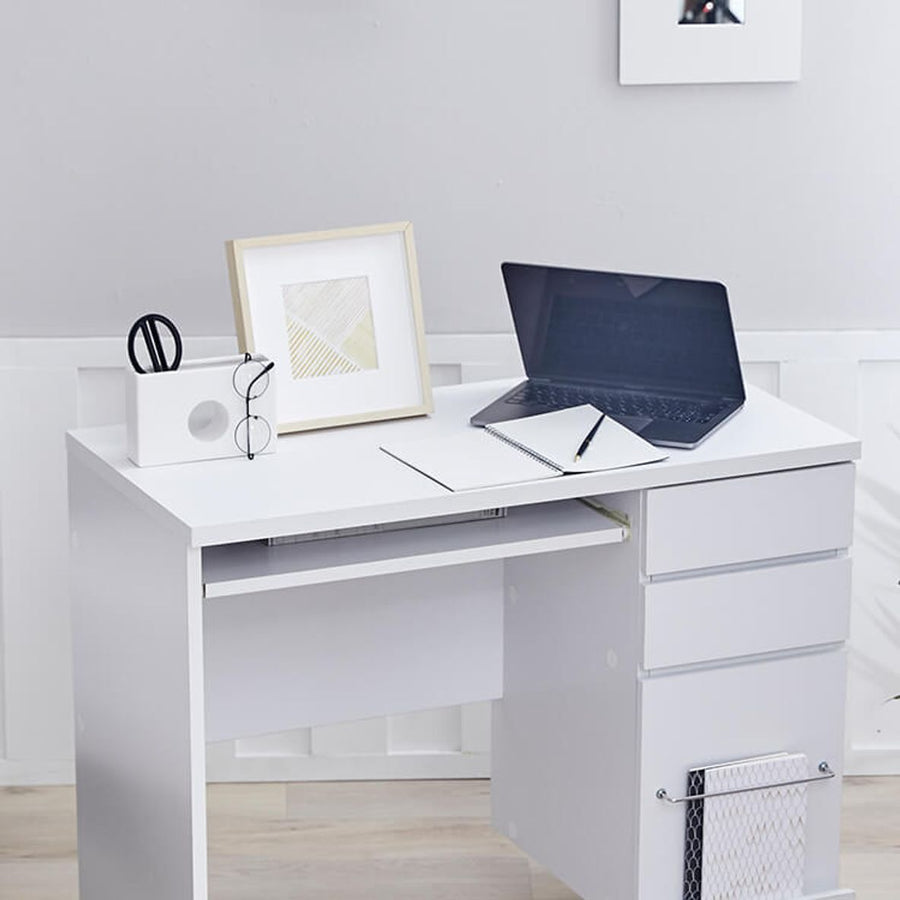 Computer desk with integrated storage for A4 size documents