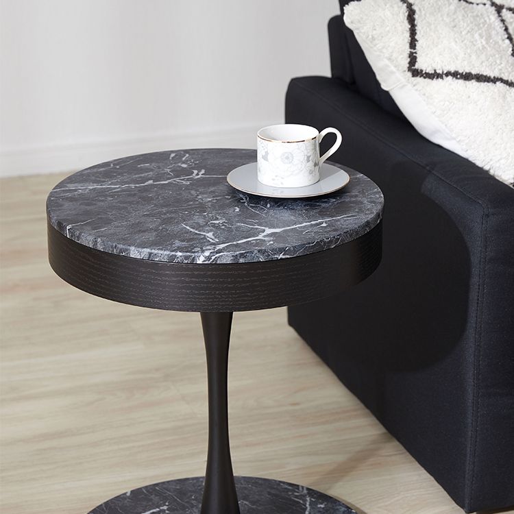Marble pattern side table, night table, coffee table, round table with storage