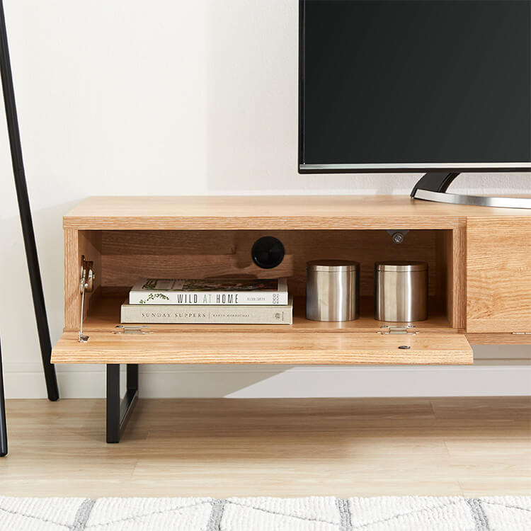 Stylish wooden TV stand with steel legs