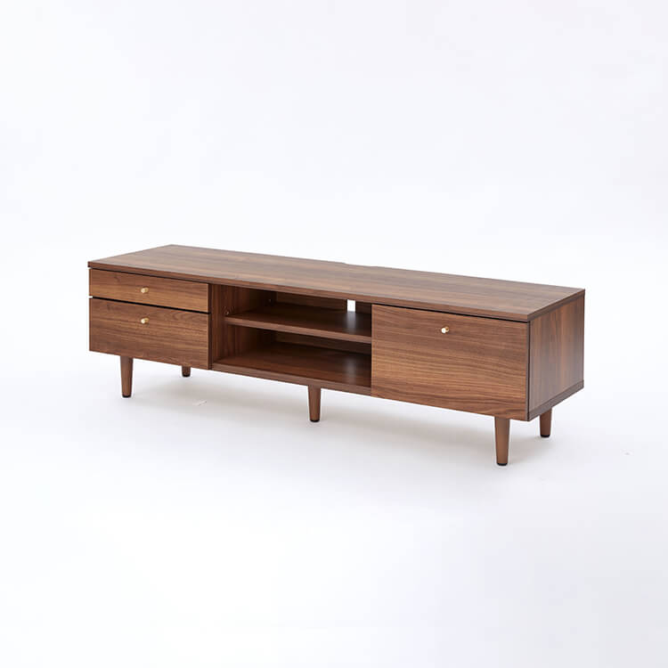 Wood-grain TV stand, brass, wooden legs, made in Japan
