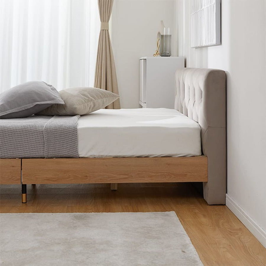 Velvet-like headboard Wooden bed frame [SD]