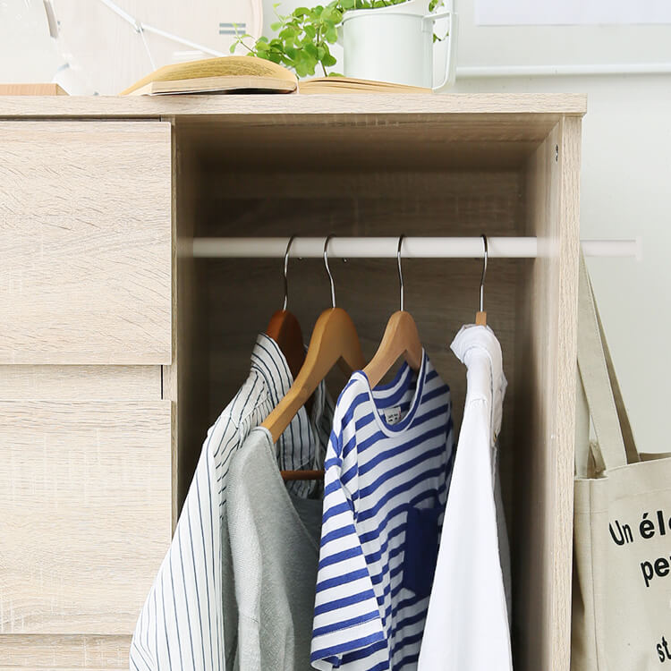 Hanger rack, storage, drawer, with side hooks, wood grain