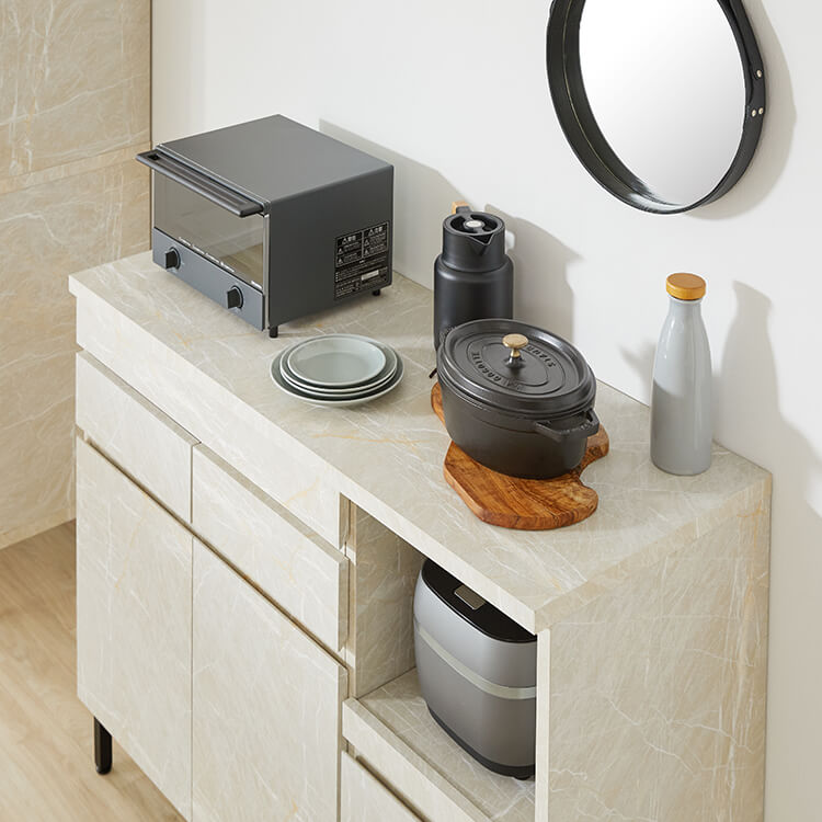 キッチンカウンター キッチンラック 食器棚 大理石柄 キッチンボード キッチン収納 スライド 国産 ストーン風