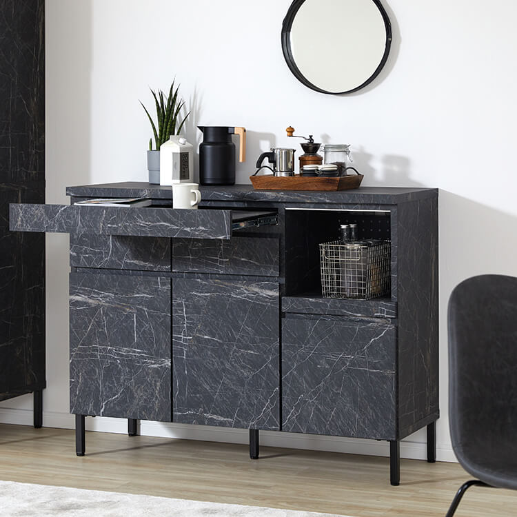 キッチンカウンター キッチンラック 食器棚 大理石柄 キッチンボード キッチン収納 スライド 国産 ストーン風