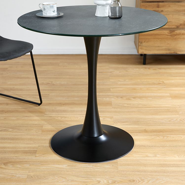 Marble-look round table with glass top, compact