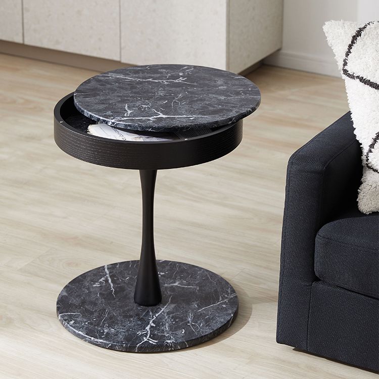 Marble pattern side table, night table, coffee table, round table with storage