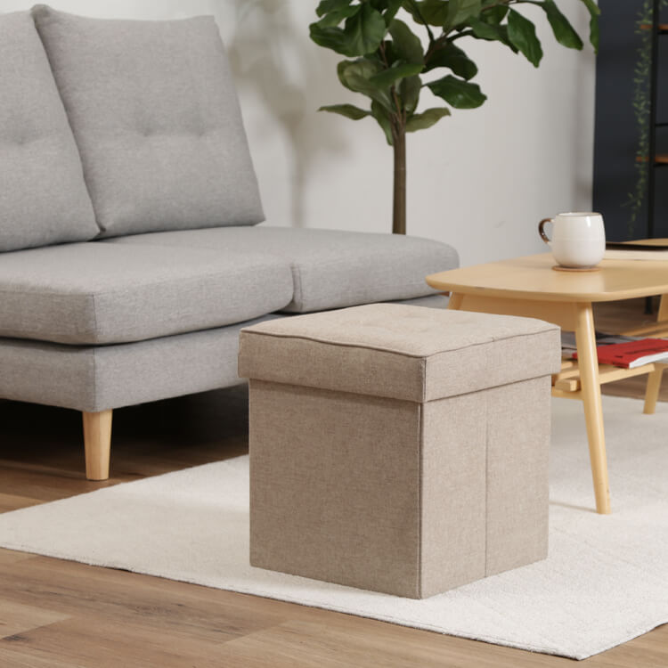 Storage stool, foldable, beige/herringbone grey
