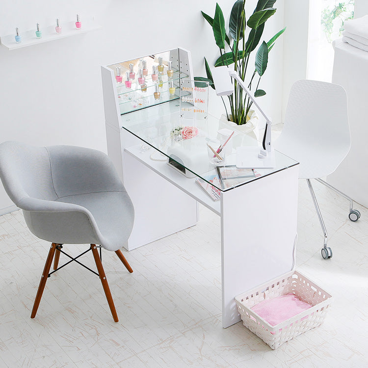 Nail desk with glass shelf, slim, glass top, wagon