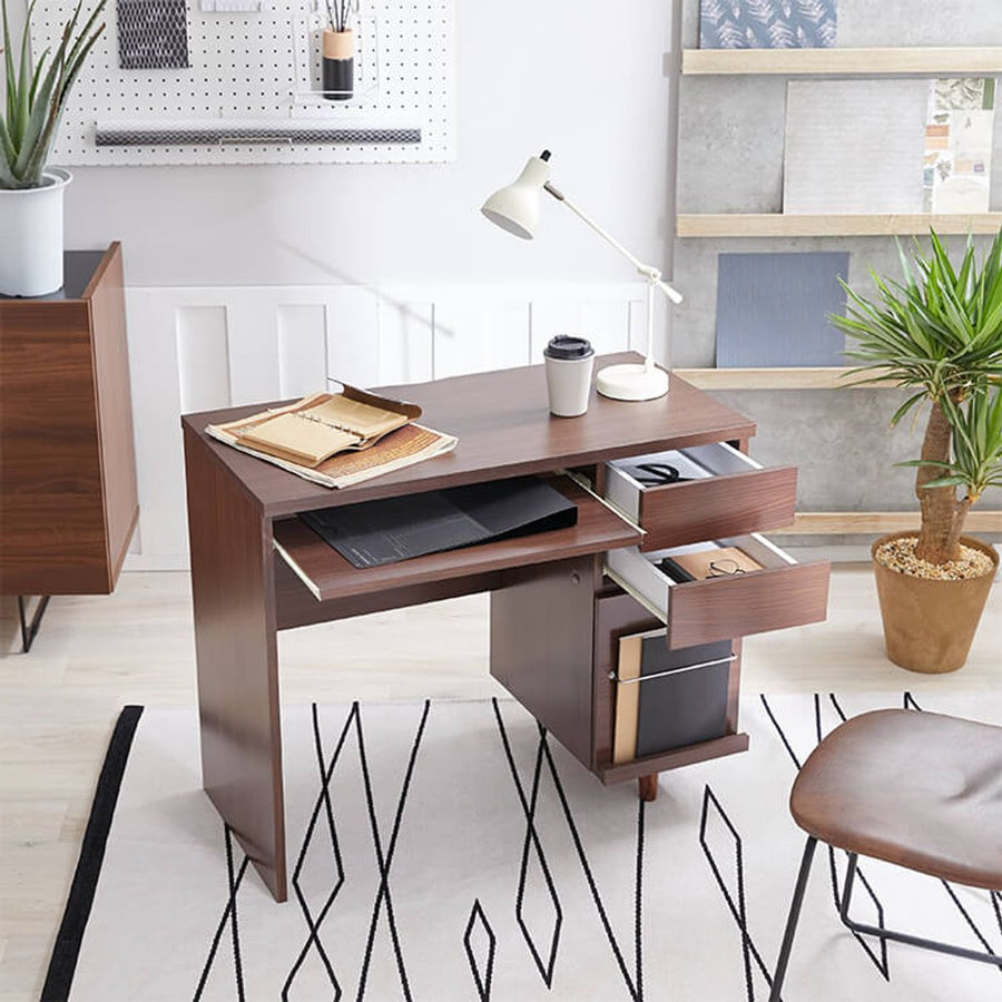 Computer desk with integrated storage for A4 size documents