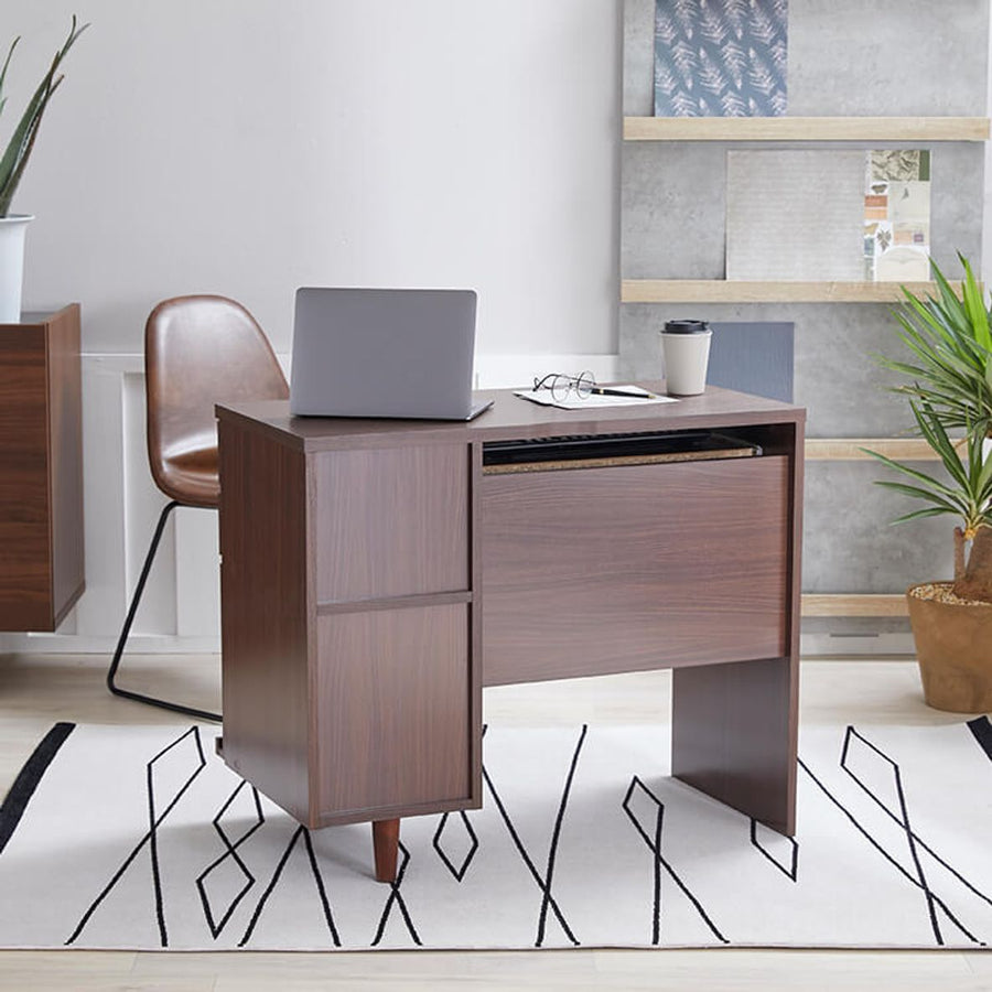 Computer desk with integrated storage for A4 size documents