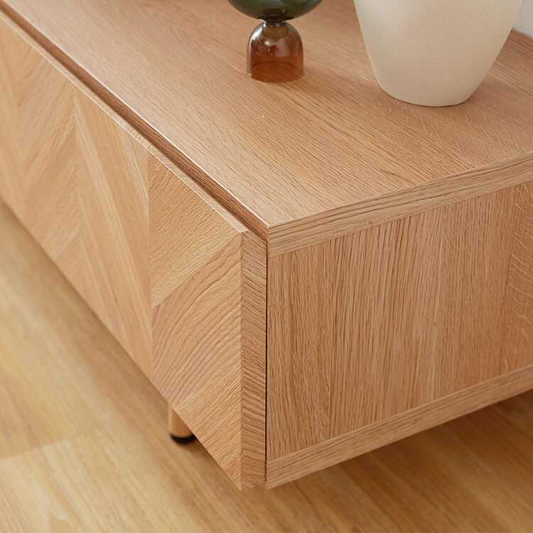 Wooden TV stand, herringbone pattern, made in Japan