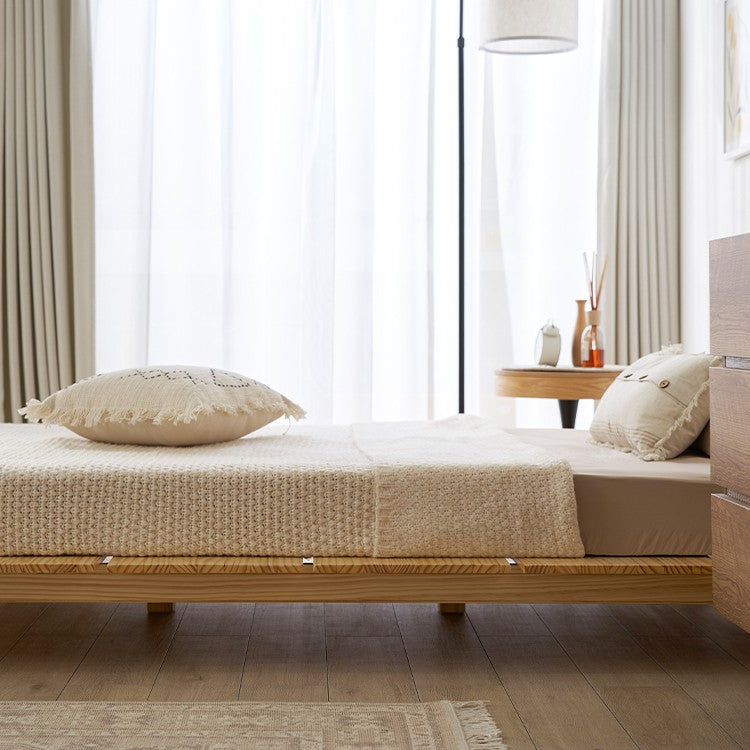 Bed frame, low type, slatted base, wooden, solid pine [SD]