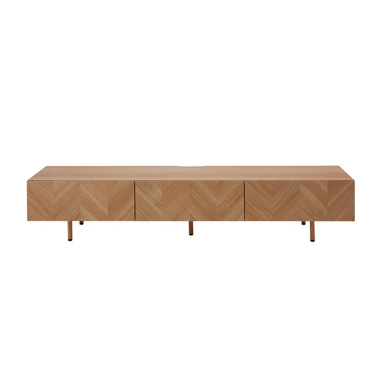 Wooden TV stand, herringbone pattern, made in Japan