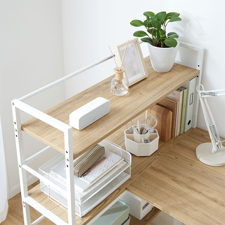 Computer desk with bookshelf and storage, corner desk, wood grain finish