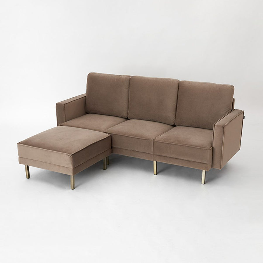 Velvet-like 3-seater couch with steel legs