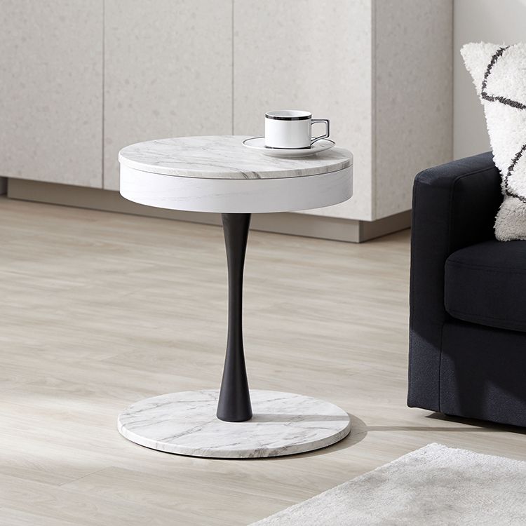 Marble pattern side table, night table, coffee table, round table with storage