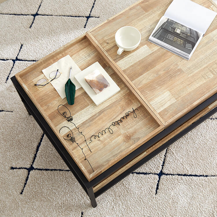 Table Wooden living room table with storage shelf