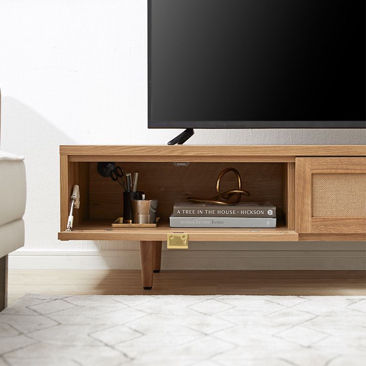 Japanese-made TV stand with flap doors and storage space, wooden legs
