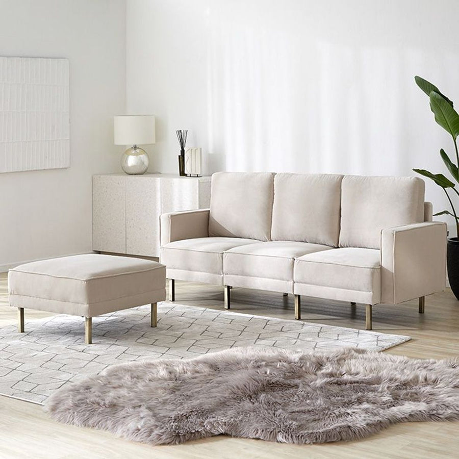 Velvet-like 3-seater couch with steel legs