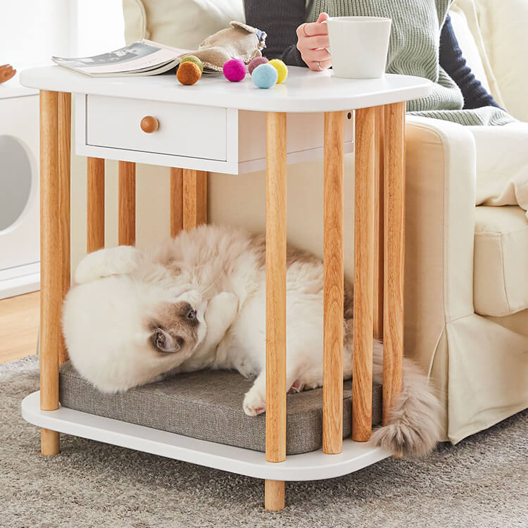 LOWNYA Cat Bed &amp; Cushion Set Pet Side Table