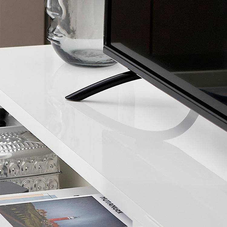 Low TV stand, semi-finished product, clear legs, cord storage, slide storage