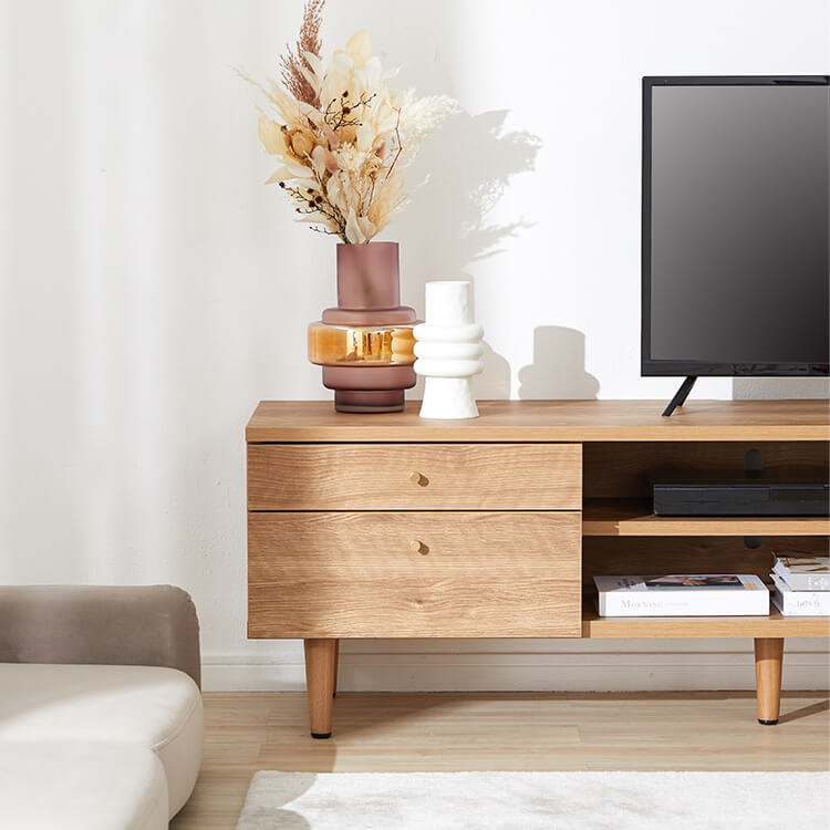 Wood-grain TV stand, brass, wooden legs, made in Japan