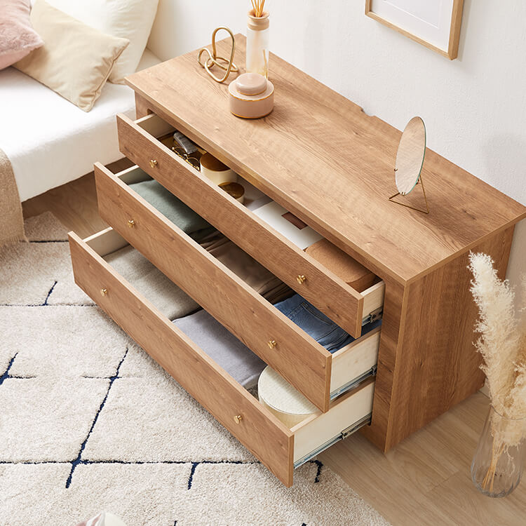 Chest of drawers Living room storage Wooden 3-drawer Clothes chest Low type Made in Japan