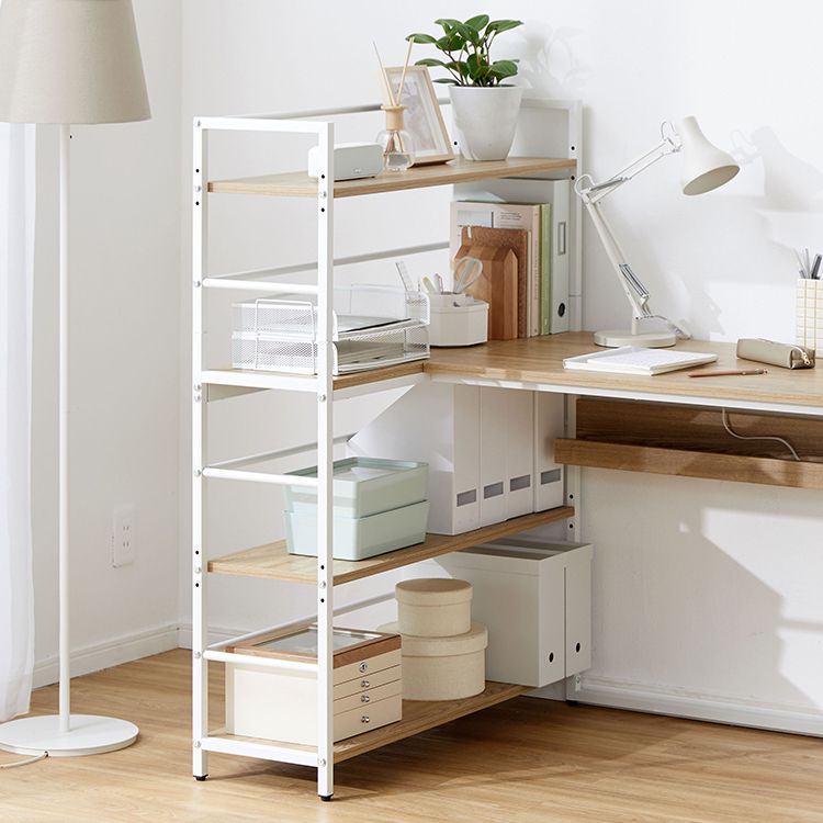 Computer desk with bookshelf and storage, corner desk, wood grain finish