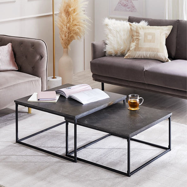 Marble pattern low table, low desk, nesting table, steel