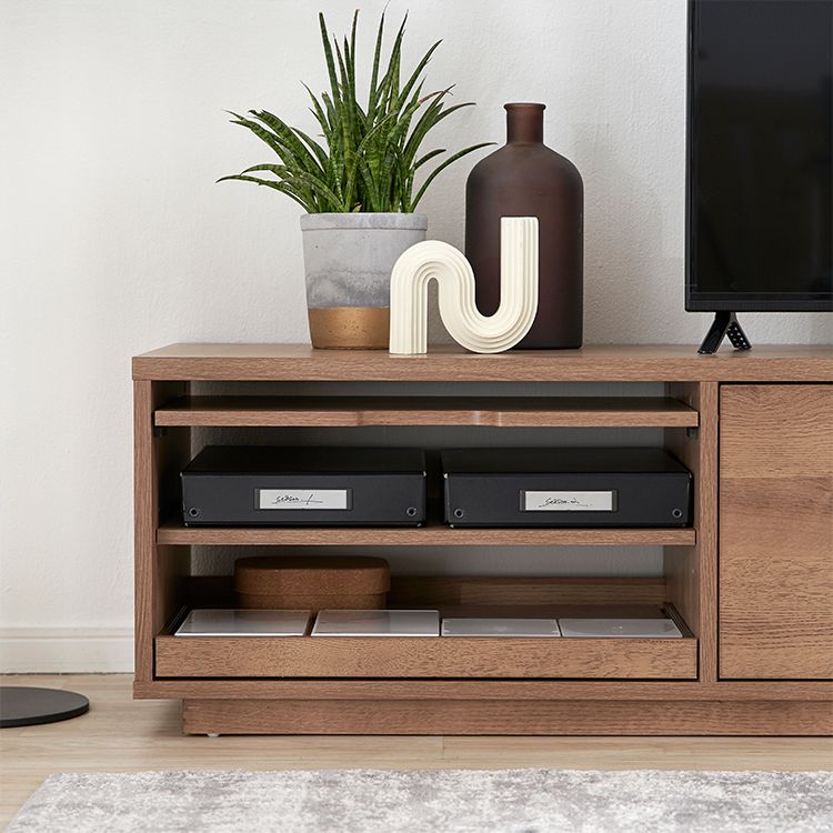 Wood grain TV stand with large storage capacity