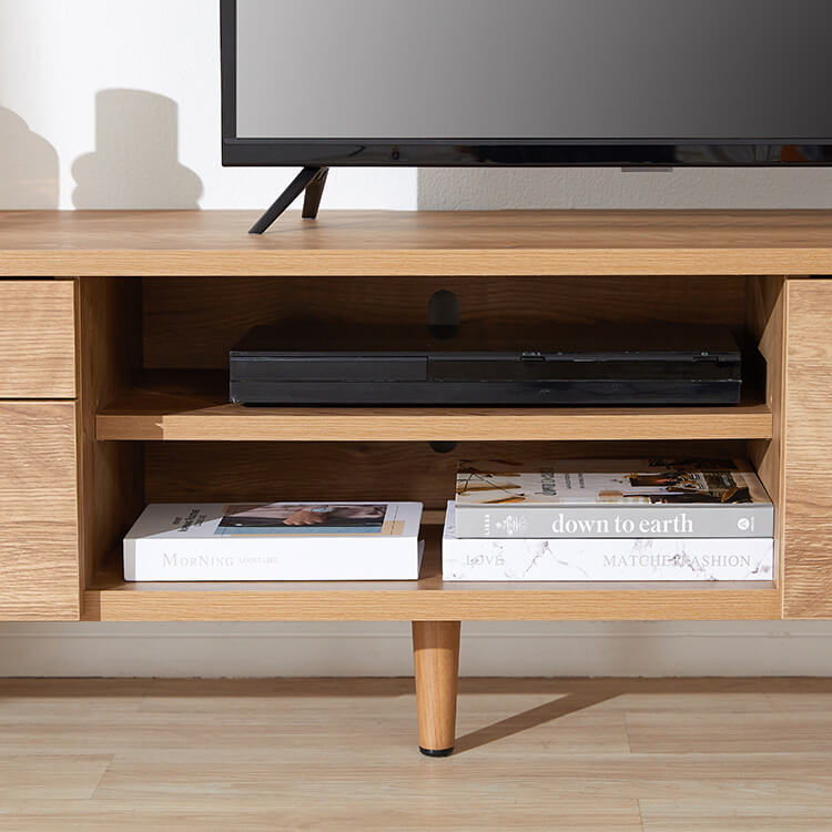 Wood-grain TV stand, brass, wooden legs, made in Japan