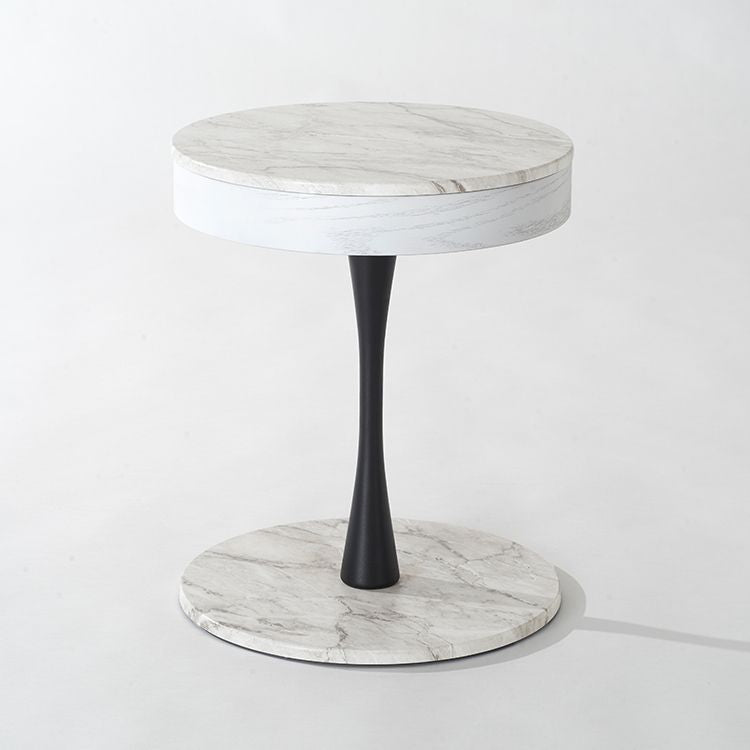 Marble pattern side table, night table, coffee table, round table with storage