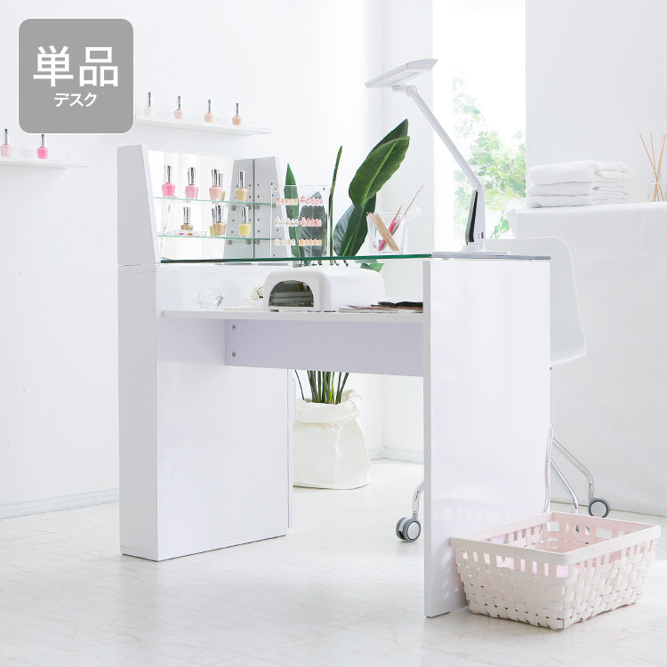 Nail desk with glass shelf, slim, glass top, wagon