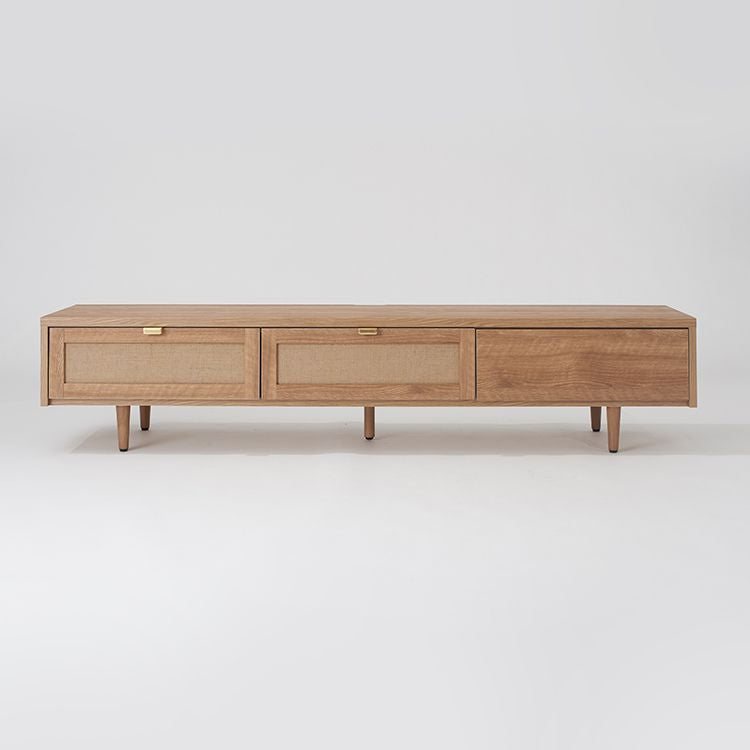 Japanese-made TV stand with flap doors and storage space, wooden legs