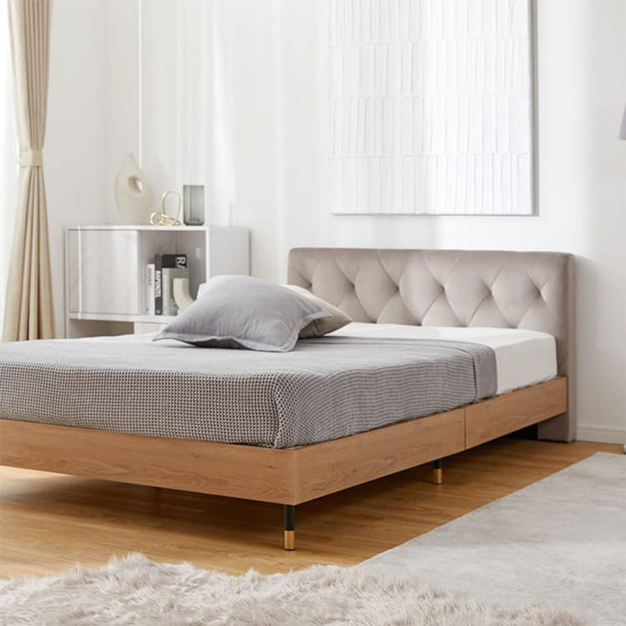 Velvet-like headboard Wooden bed frame [SD]