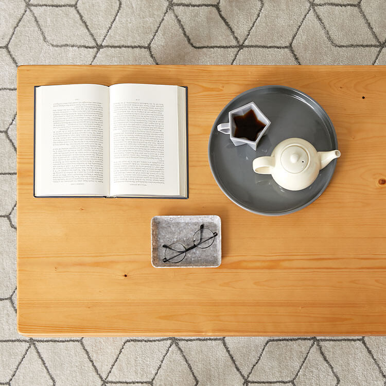 Folding table with rounded corners, solid pine, made of natural wood, low table, living room table