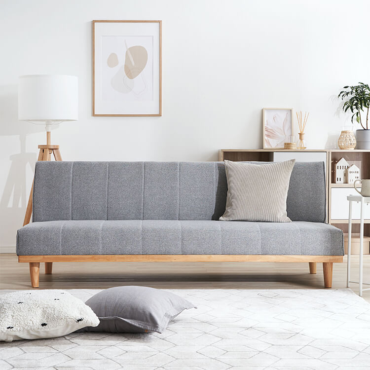Sofa bed, reclining, 2-seater, low sofa, single, gray, compact, foldable, one-room, low sofa bed