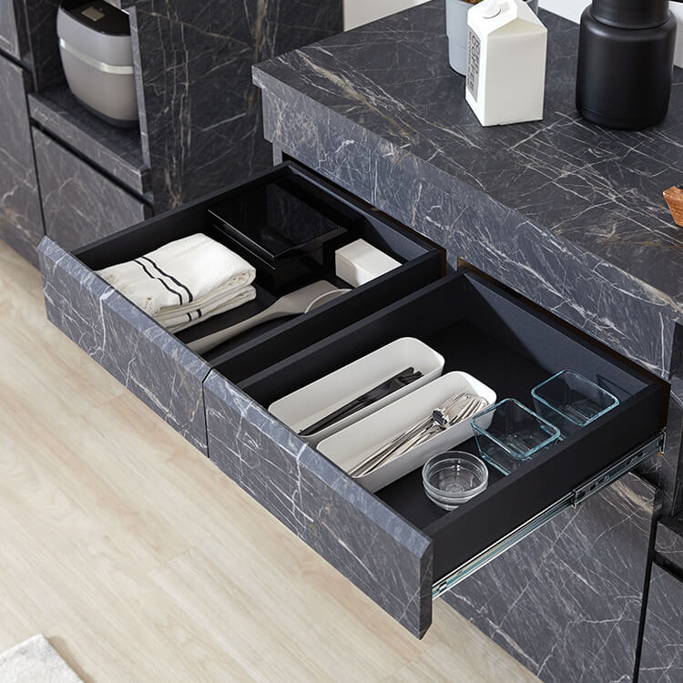 キッチンカウンター キッチンラック 食器棚 大理石柄 キッチンボード キッチン収納 スライド 国産 ストーン風