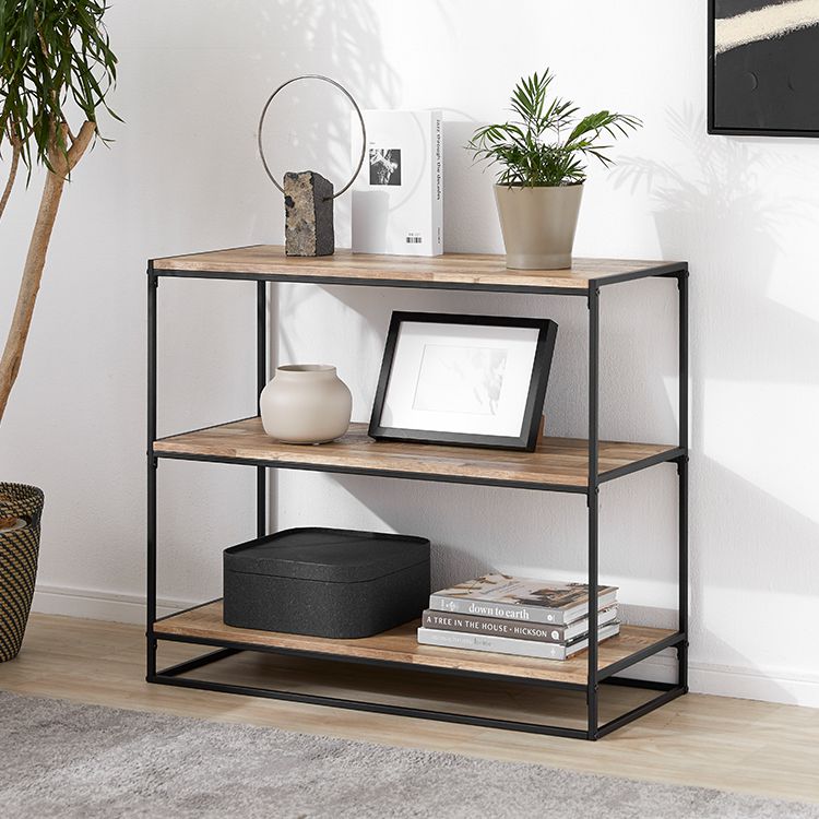 Wood-grain open shelf, display rack, solid wood look, 3 shelves