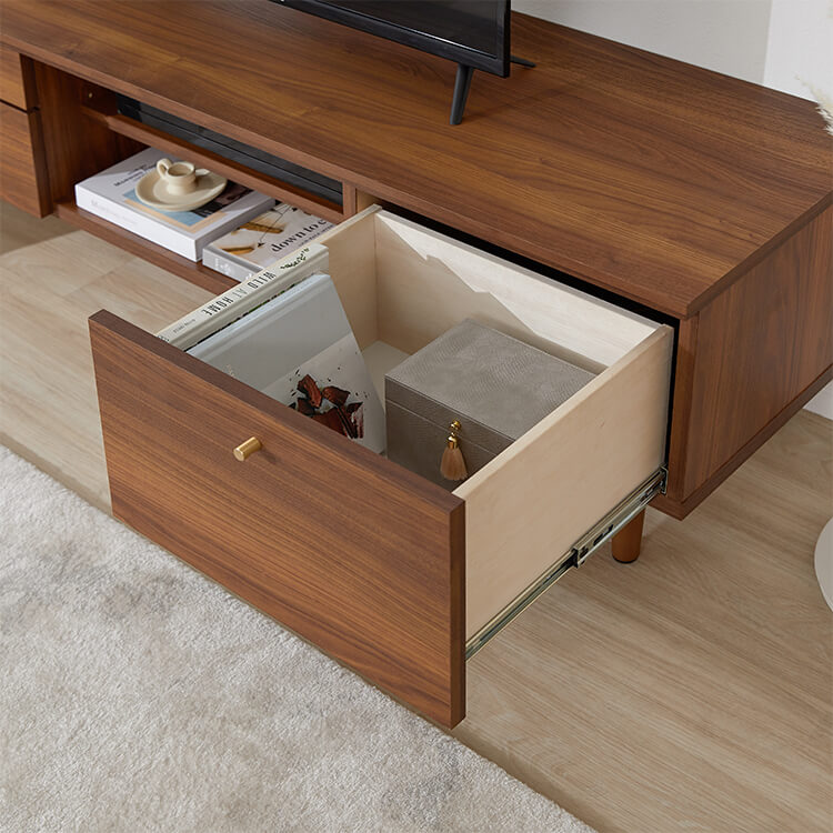 Wood-grain TV stand, brass, wooden legs, made in Japan