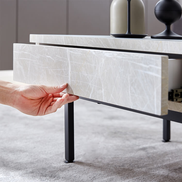 Center table with storage, marble pattern, steel legs