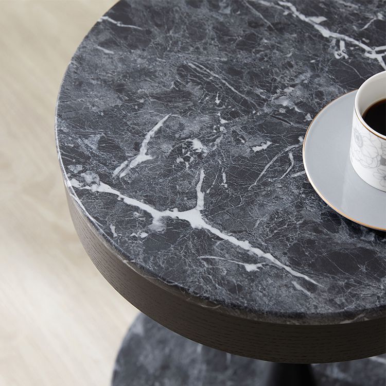 Marble pattern side table, night table, coffee table, round table with storage