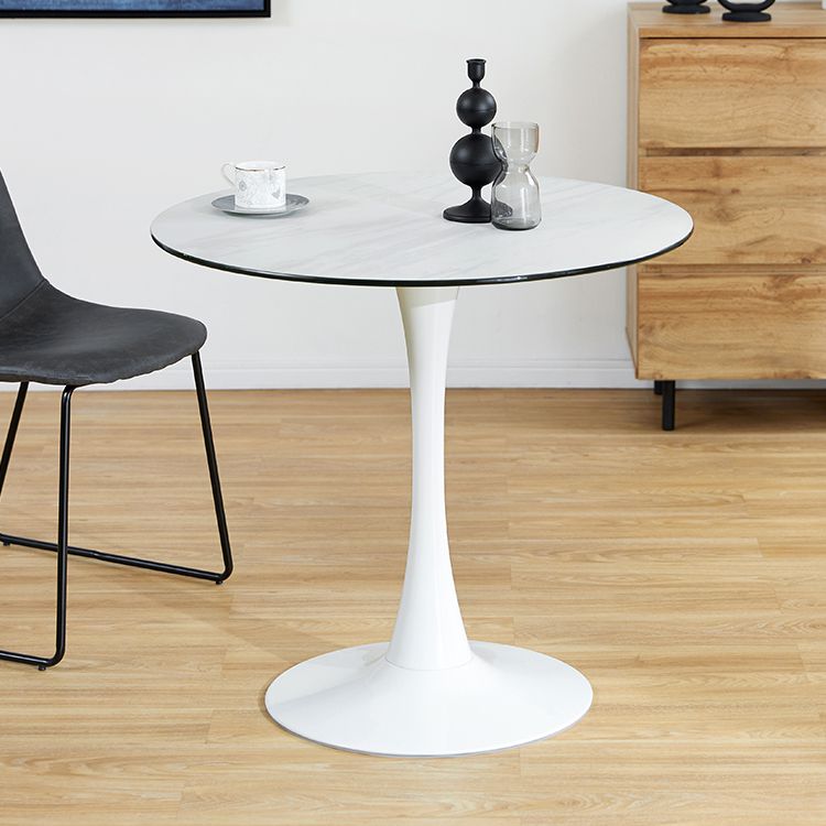 Marble-look round table with glass top, compact