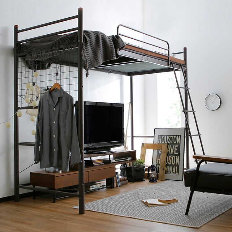 Loft bed with anti-squeak mat and height adjustable [S]