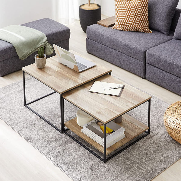 Nesting tables, steel legs, veneer, simple