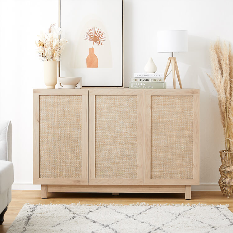 Cabinet Sideboard Storage Shelf Living Room Linen-like Natural
