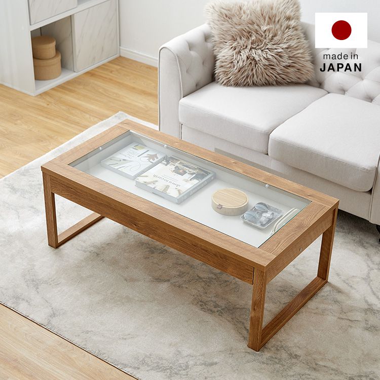 Glass x wood center table made in Japan