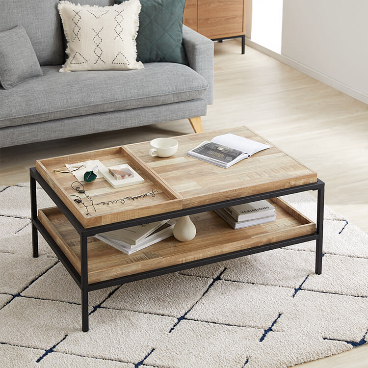 Table Wooden living room table with storage shelf