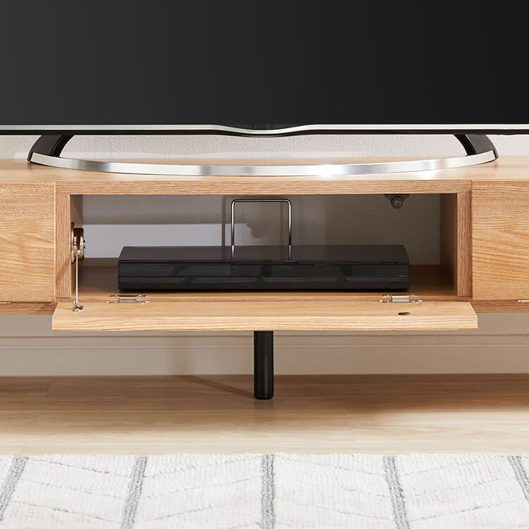 Stylish wooden TV stand with steel legs